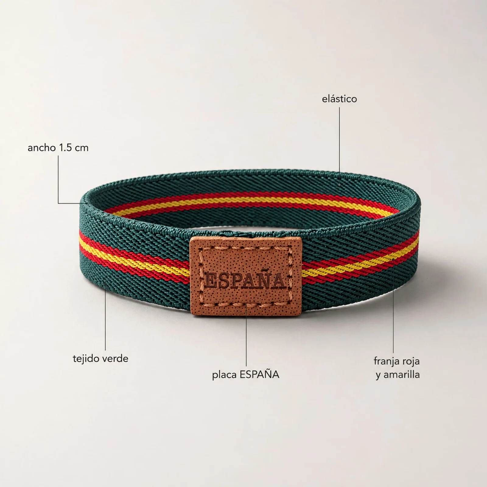 PULSERA ESPAÑA ELÁSTICO ANCHO 1.5CM VERDE