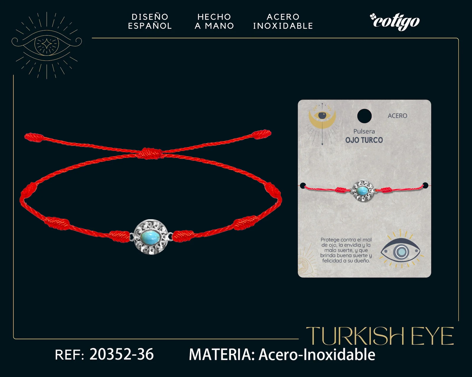 Pulsera 7 nudos con Ojo turco Acero Plateado