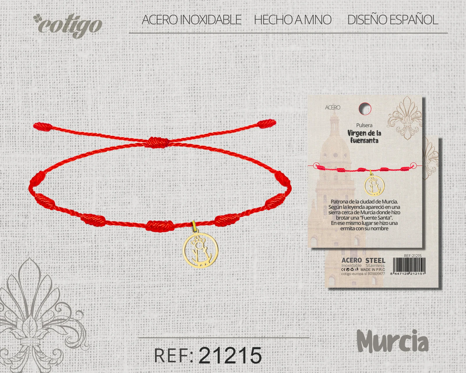 PULSERA 7 NUDOS CON VIRGEN DE LA FUENSANTA ACERO DORADO