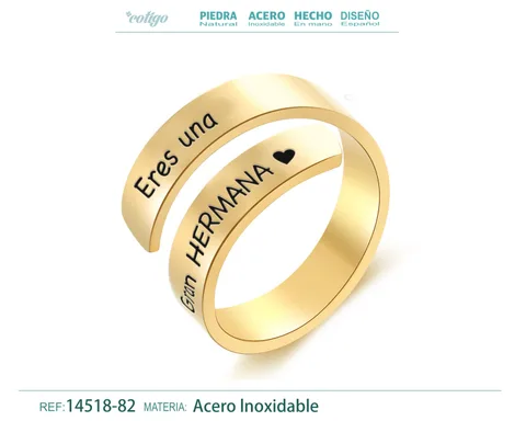 Anillo Acero con Mensaje Espa?ol Dorado