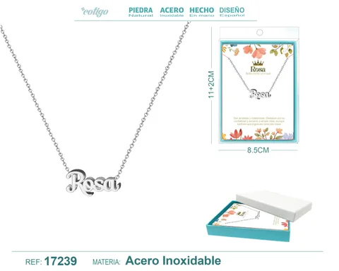 COLLAR ROSA ACERO COLOR PLATEADO