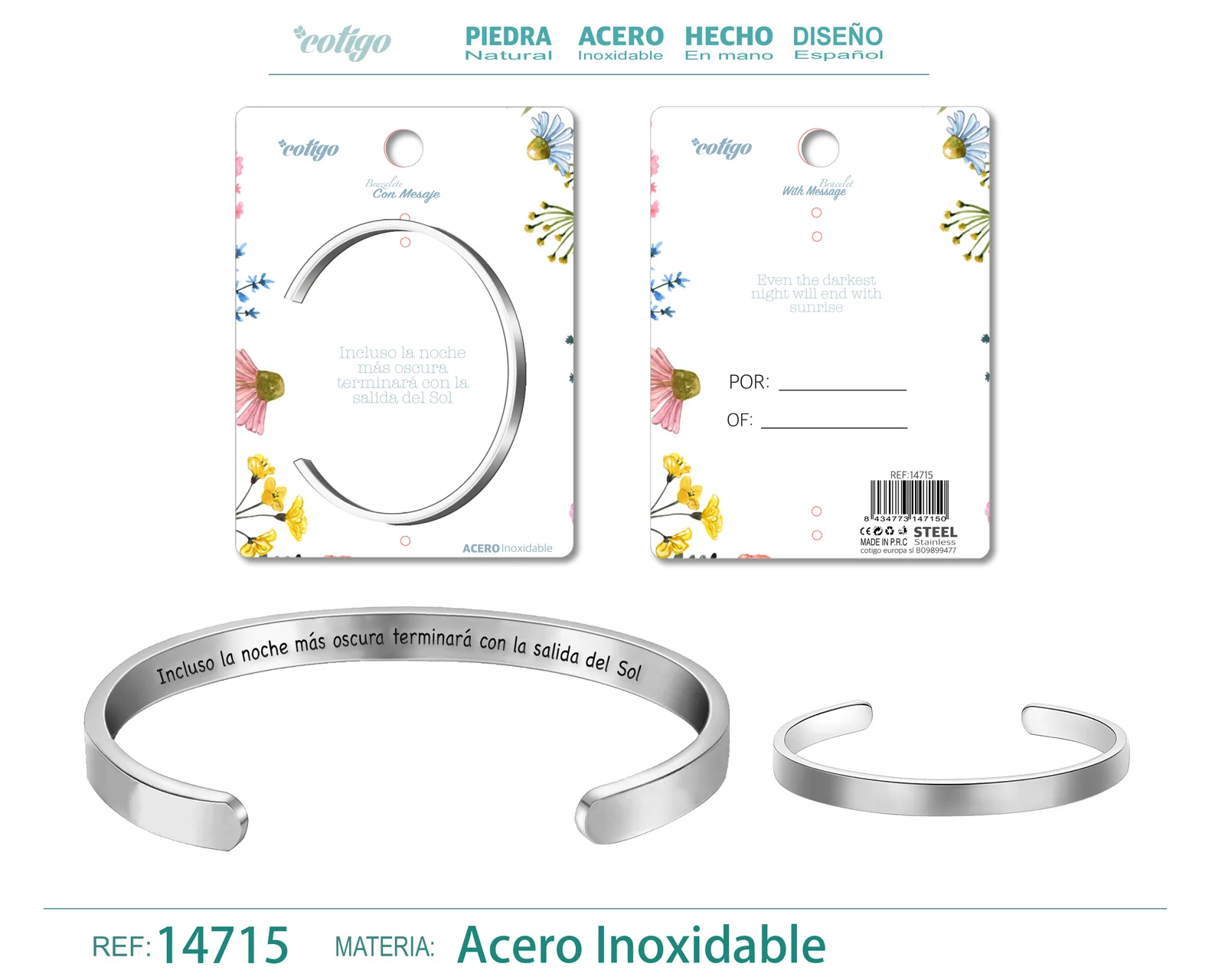 BRAZALETE ACERO CON MENSAJE ESPAÑOL