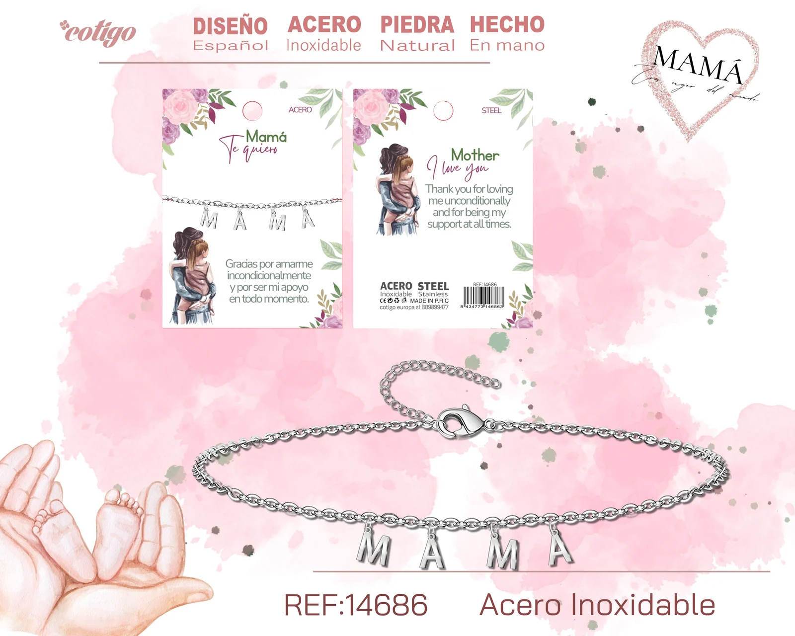 PULSERA PARA MAMÁ COLOR PLATEADO