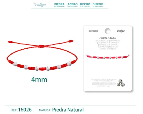 PULSERA 7 NUDOS CON  PIEDRA BALNCO-NEGRA 4MM