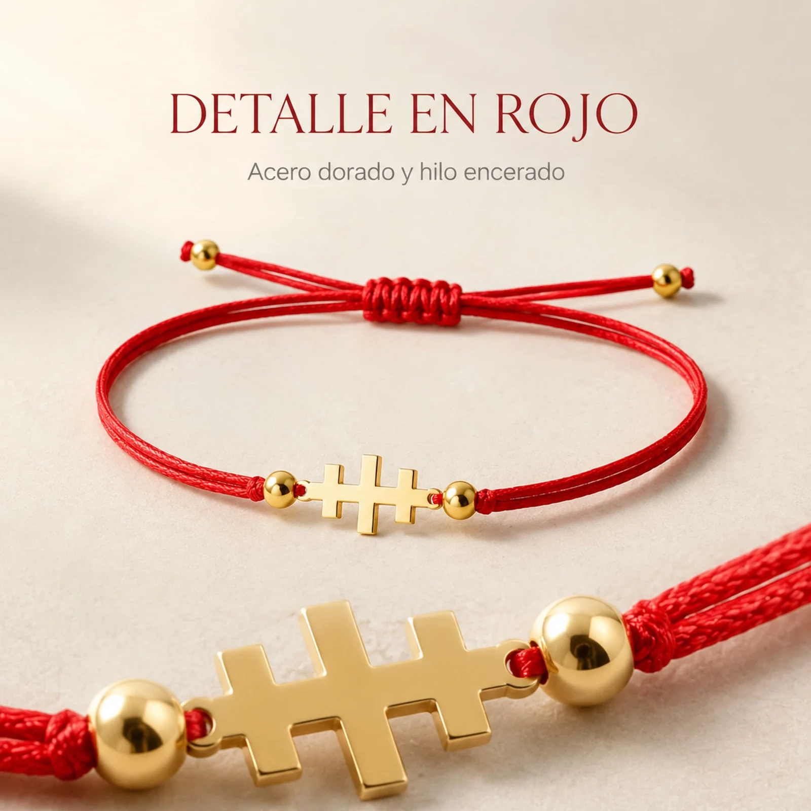 PULSERA CRUZ CATACUMBAS DORADO DE HILO EN.ROJO