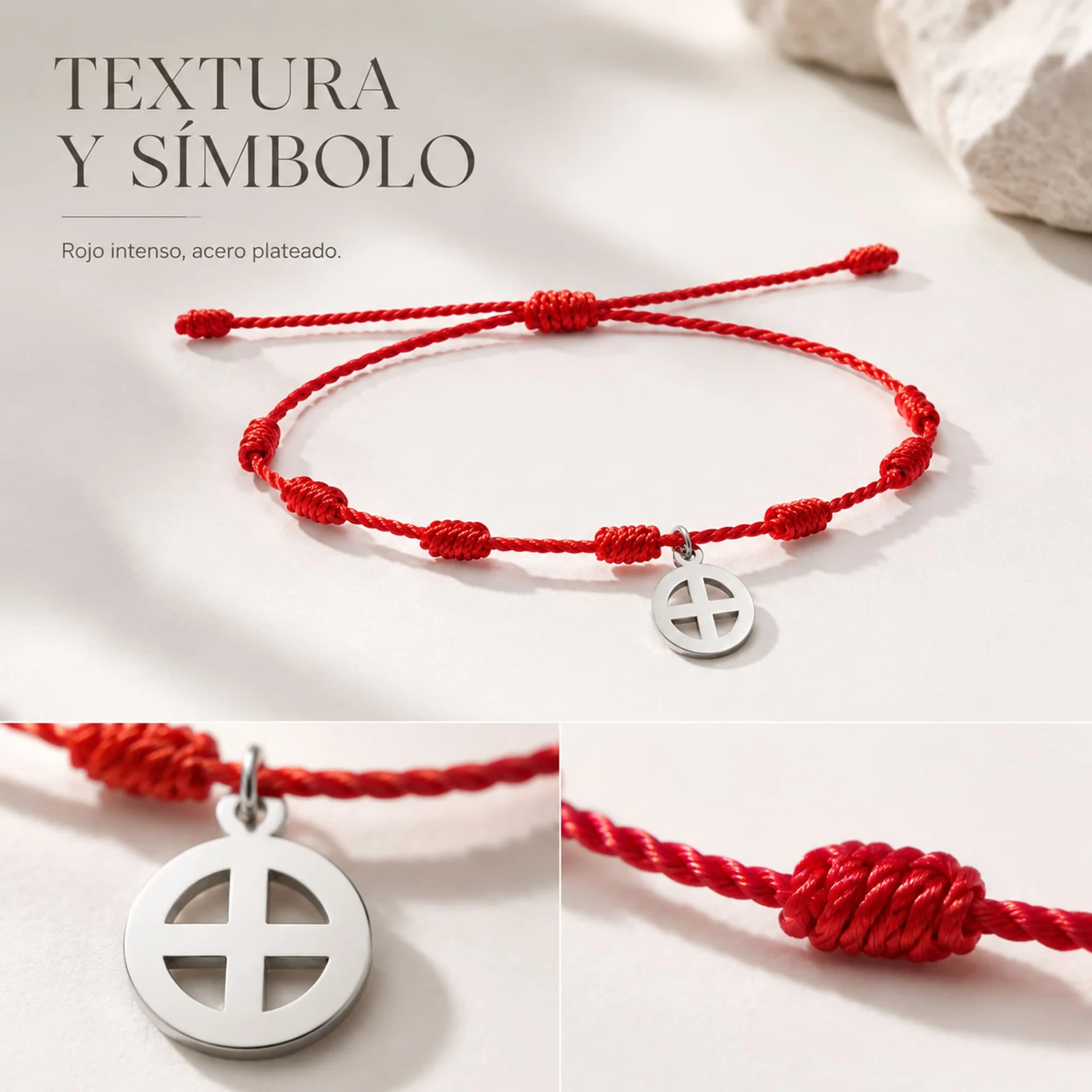 PULSERA 7 NUDOS CON CRUZ SOLAR COLOR PLATEADO