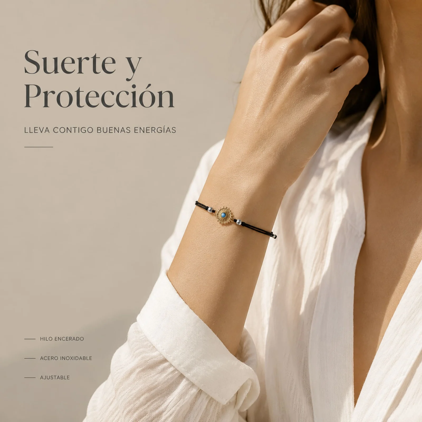 Pulsera Hilo encerado Negro CON OJO TURCO Dorado