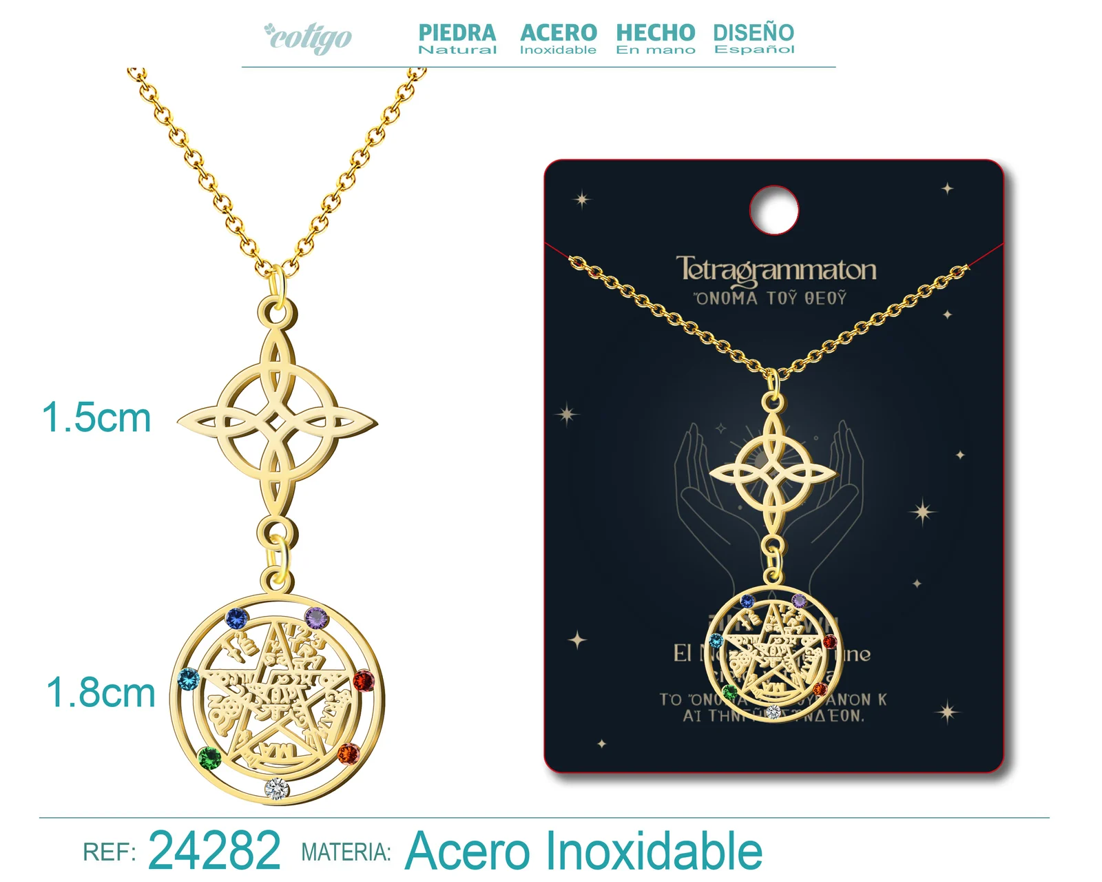 COLGANTE TETRAGRAMMATON CON NUDO DE BRUJA ACERO COLOR DORADO