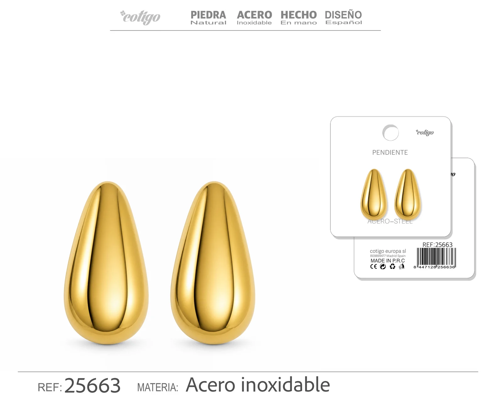 Pendiente Acero Inoxidable color Dorado