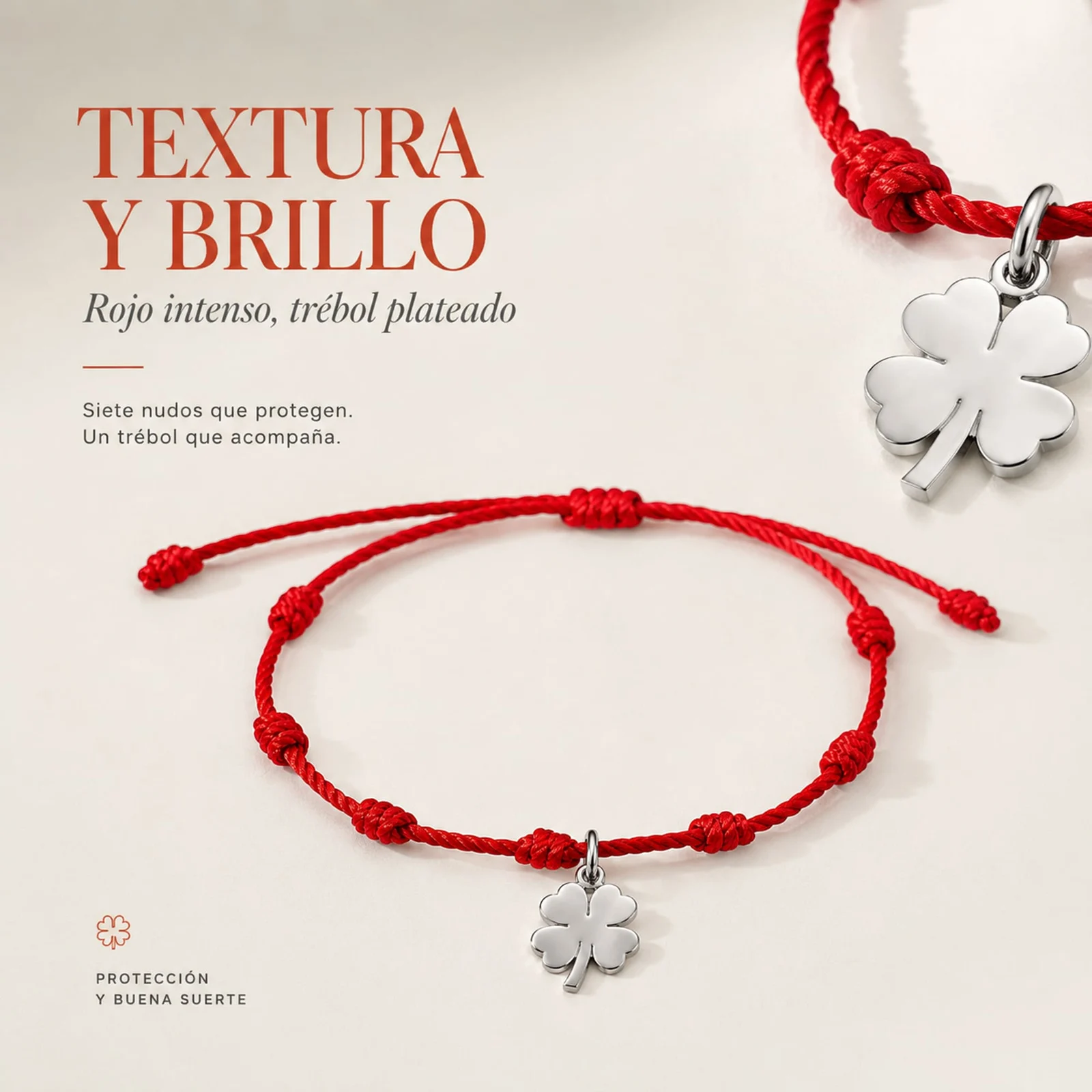 PULSERA 7 NUDOS CON TRÉBOL DE LA SUERTE ACERO PLATEADO