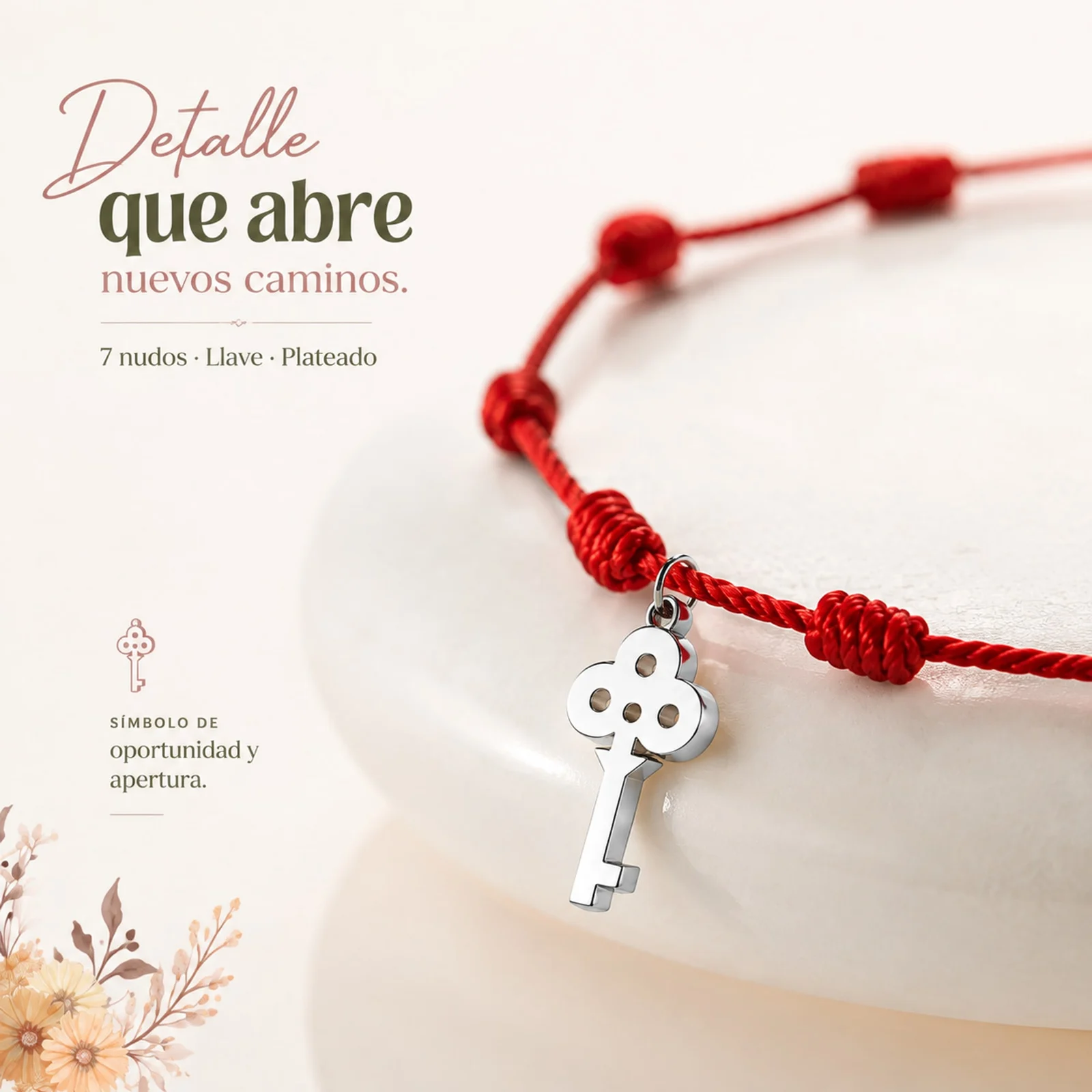 PULSERA 7 NUDOS CON LLAVE COLOR PLATEADO
