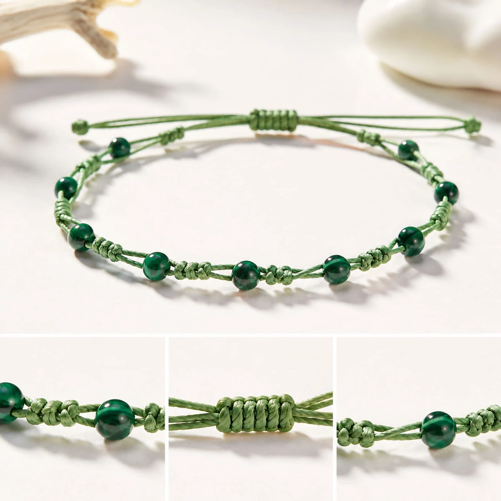 PULSERA HILO ENCERADO CON MALAQUITA