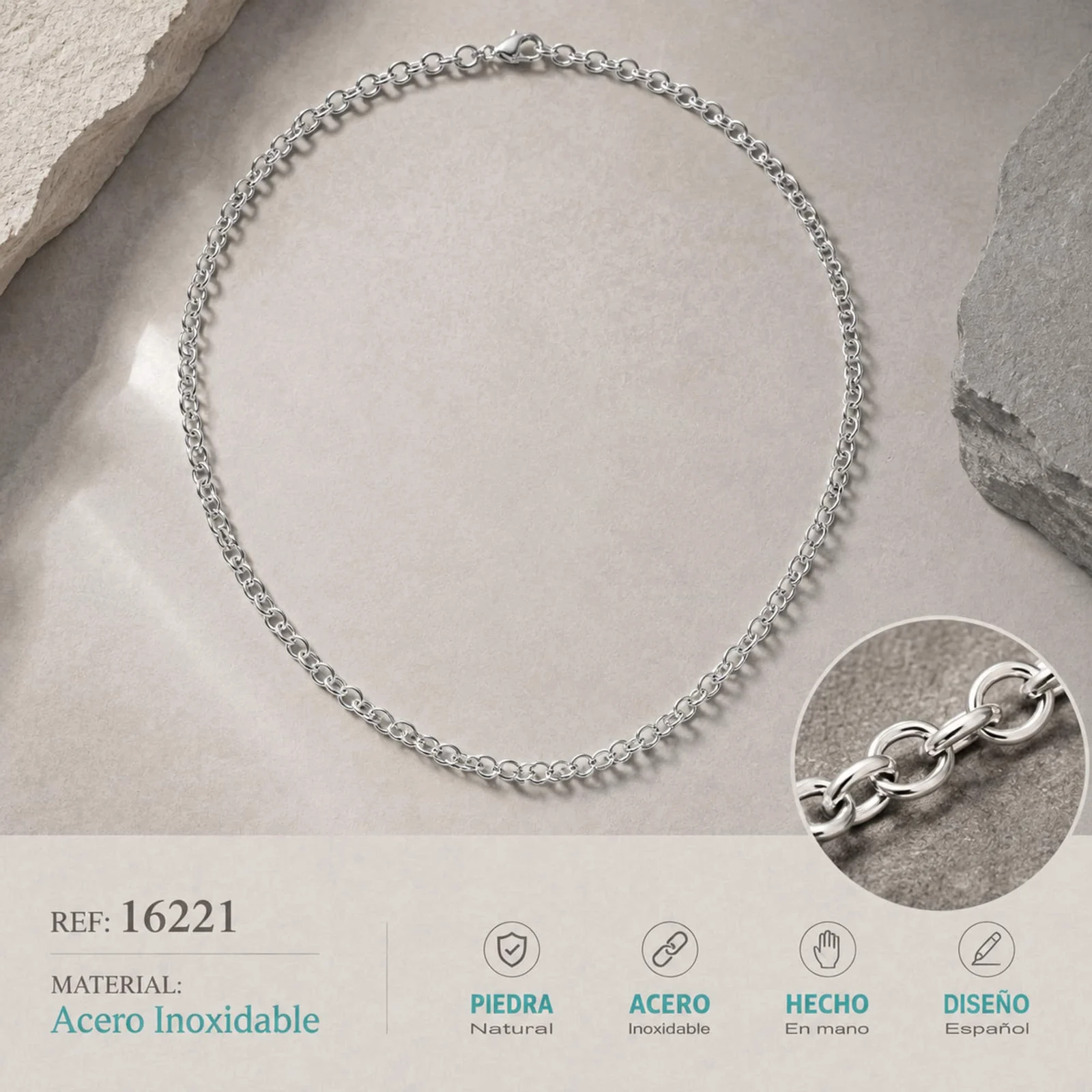 COLLAR DE CADENA ACERO PLATEADO