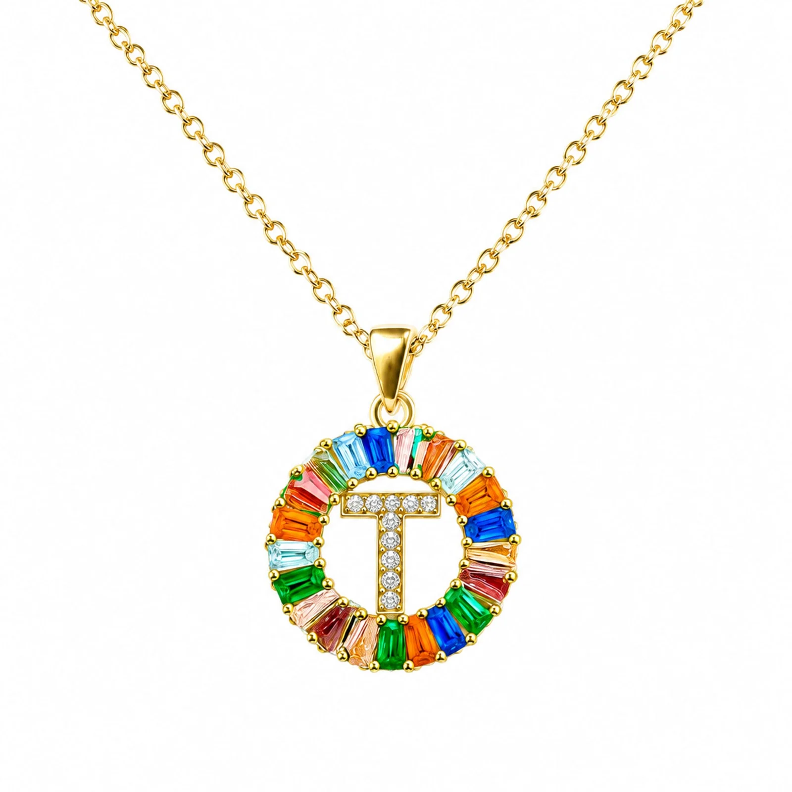 COLGANTE LETRA T CHAPADO ORO 14K CON CIRCONITA