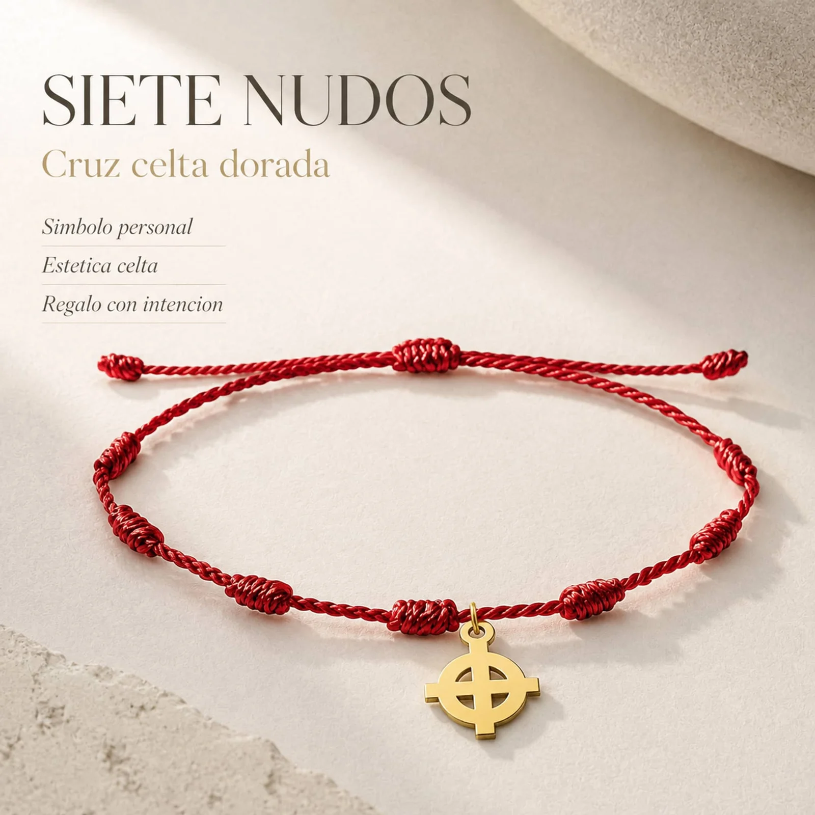 PULSERA 7 NUDOS CON CRUZ CELTA COLOR DORADO