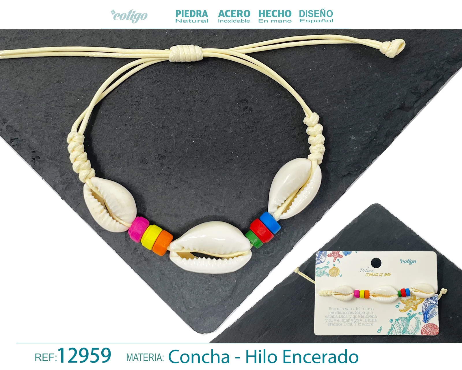 PULSERA HILO ENCERADO DE CONCHA