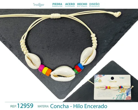 PULSERA HILO ENCERADO DE CONCHA