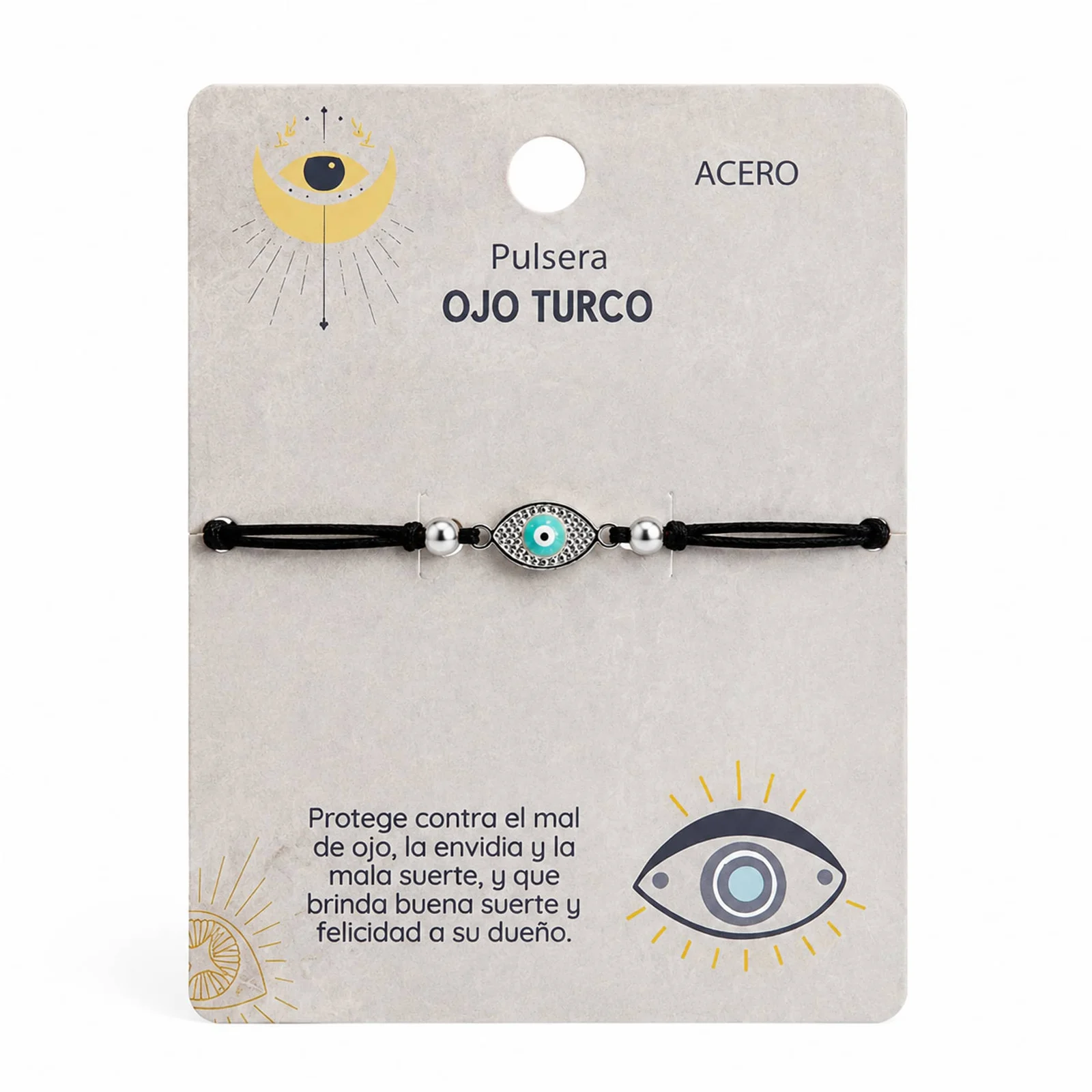 Pulsera Hilo encerado Negro CON OJO TURCO Plateado