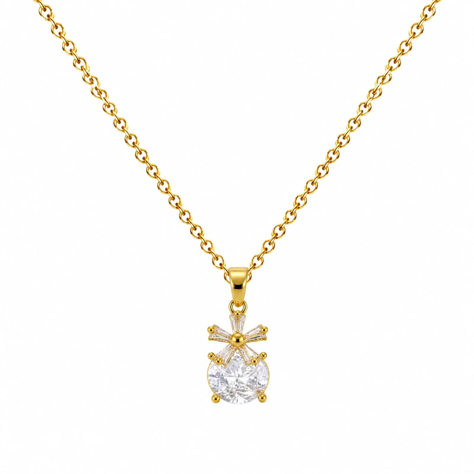 Colgangte Cobre con Circonita Colar Dorado y Cadena Acero