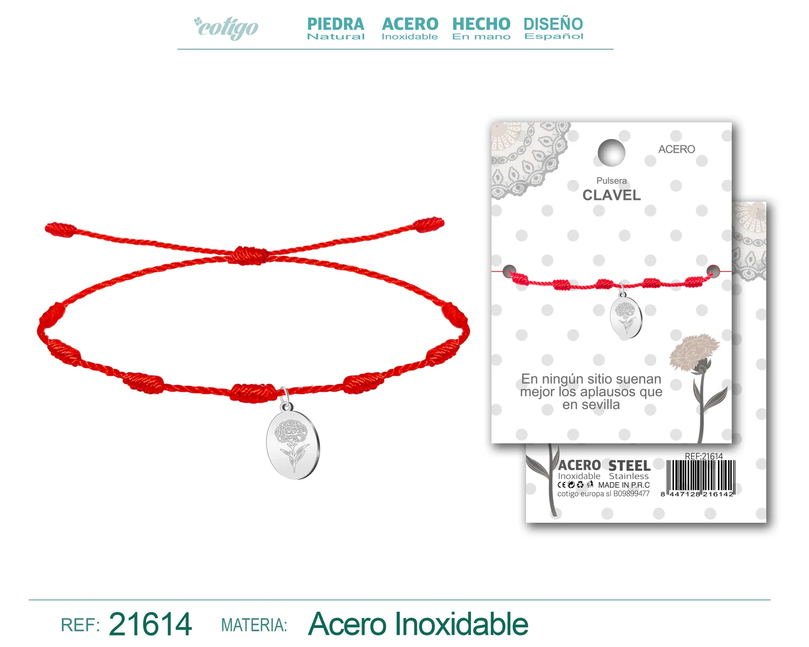 PULSERA 7 NUDOS CON CLAVEL ACERO PLATEADO