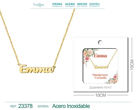 COLLAR NOMBRE INGLES EMMA ACERO CON SOBRE