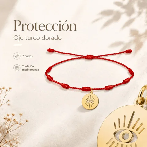 PULSERA 7 NUDOS CON OJO TURCO COLOR DORADO
