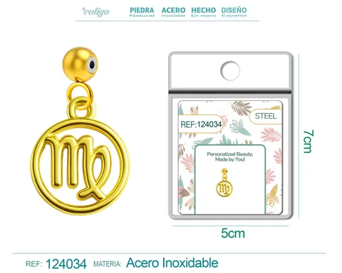 CHARM DE ZODÍACO VIRGEM ACERO COLOR DORADO-CON BOLA DE GOMA