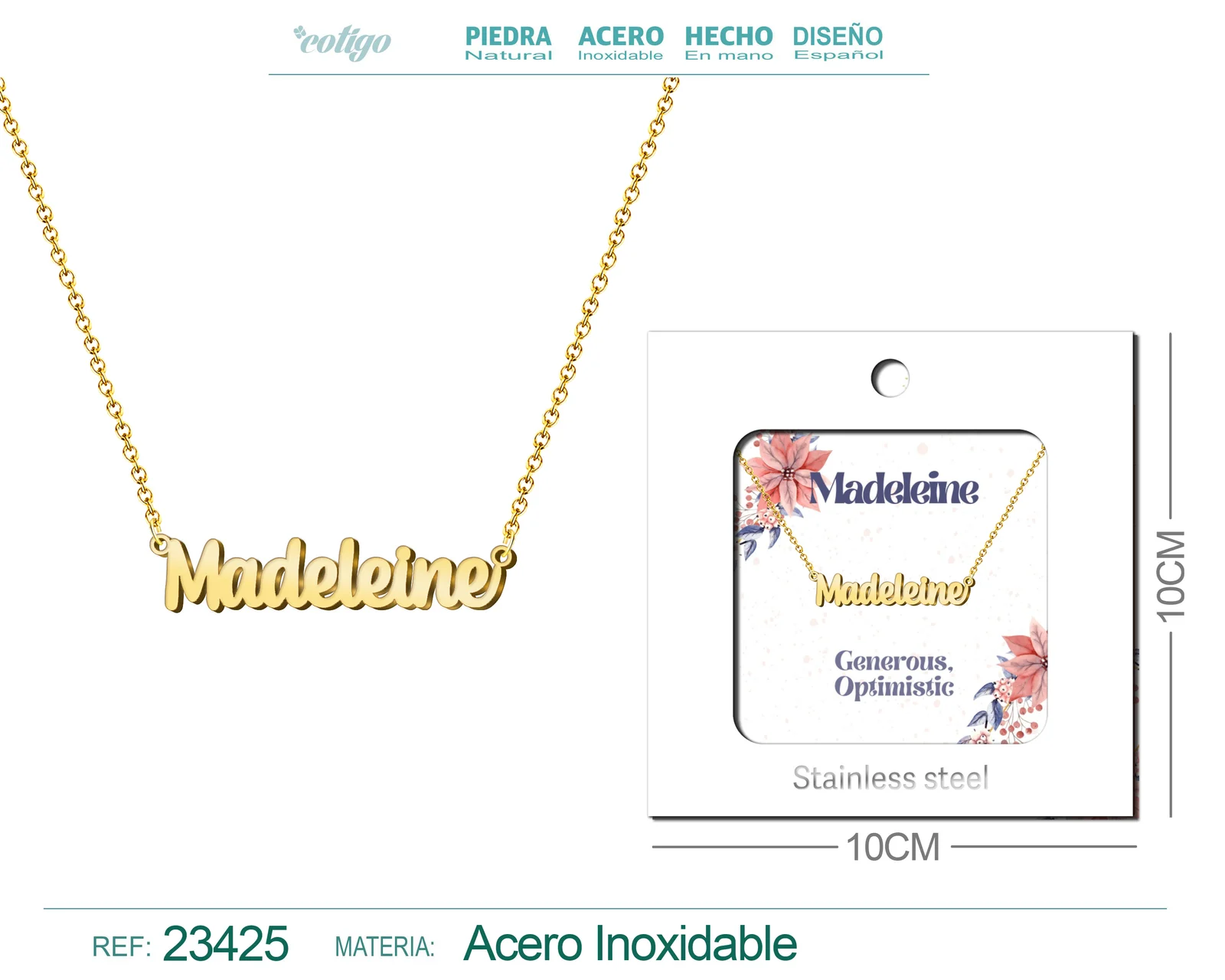 COLLAR NOMBRE INGLES MADELEINE ACERO CON SOBRE