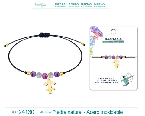 PULSERA PIEDRA NATURAL CON COLGANTE SAGITARIO ACERO DORADO