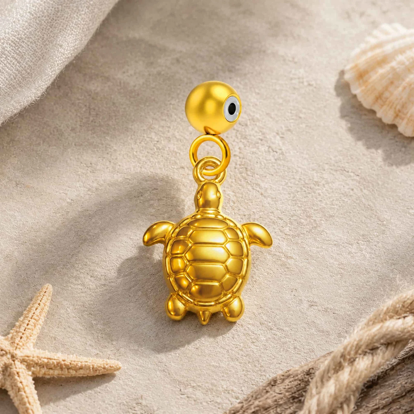 CHARM ACERO DORADO CHAPADO ORO 14 K-CON BOLA DE GOMA