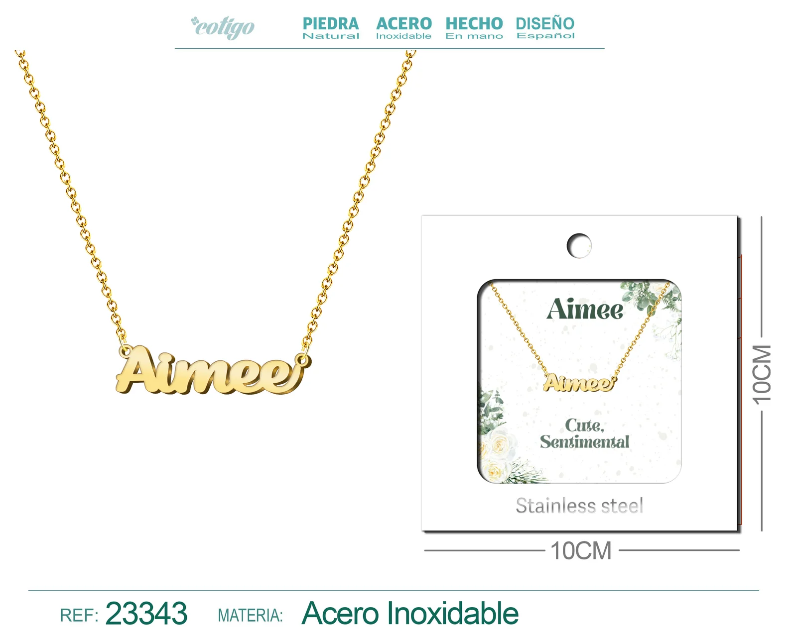 COLLAR NOMBRE INGLES AIMEE ACERO CON SOBRE