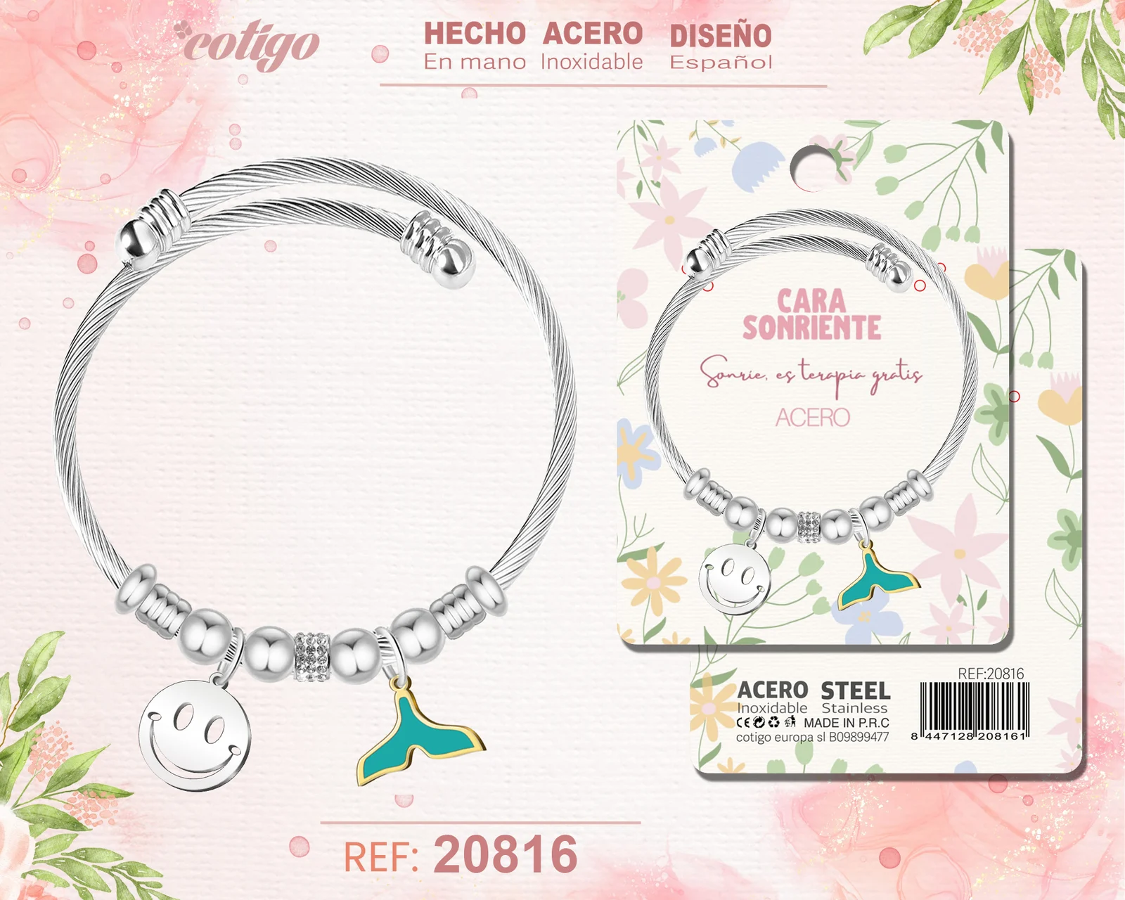 BRAZALETE ACERO CON: CARA SONRIENTE