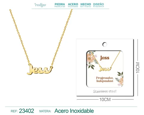 COLLAR NOMBRE INGLES JESS ACERO CON SOBRE