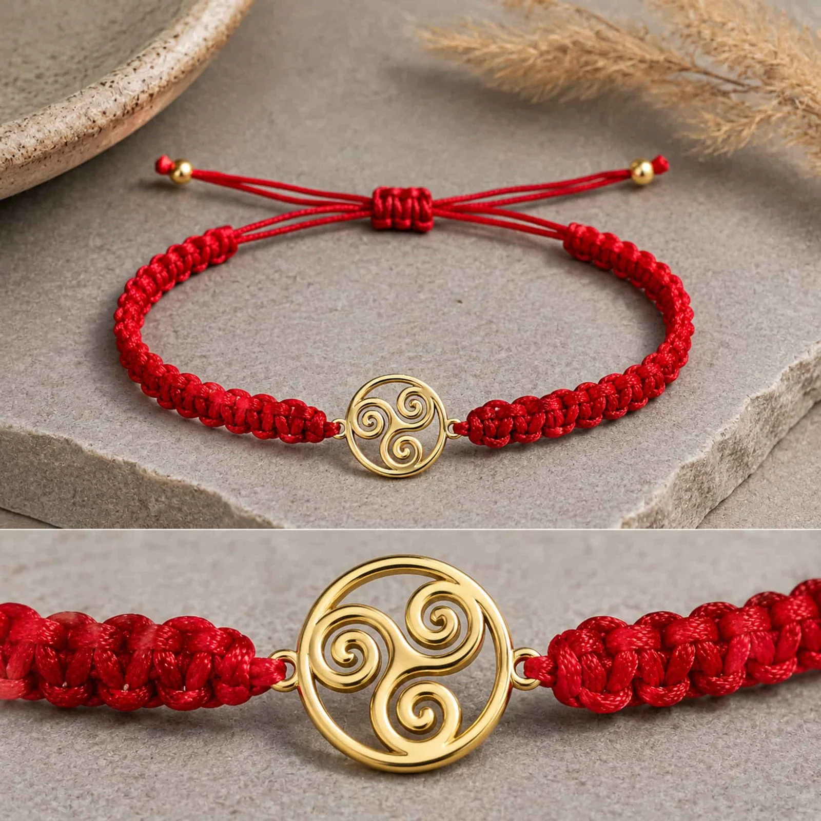 PULSERA HILO DESTINO  CON TRISQUEL ACERO DORADO