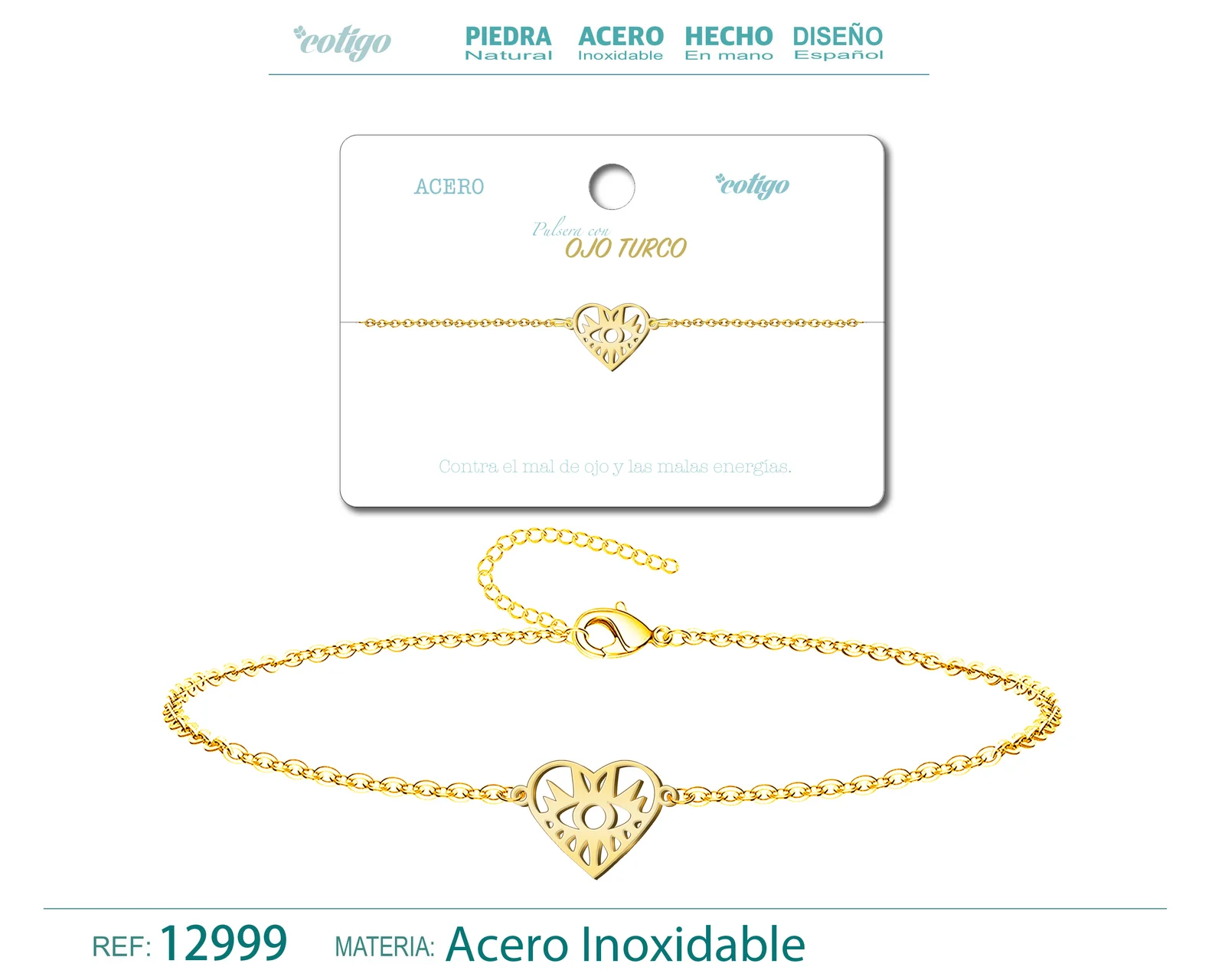 PULSERA OJO TURCOACERO DORADO