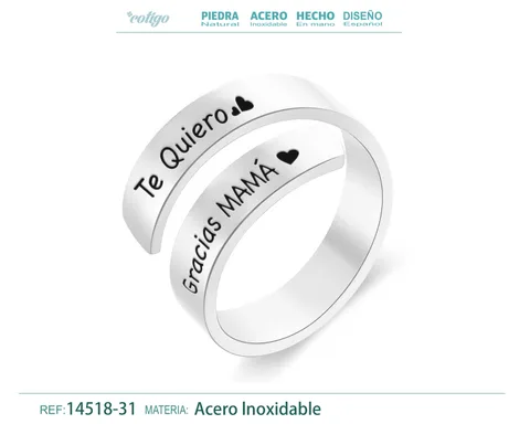 Anillo Acero con Mensaje Espa?ol Plateado