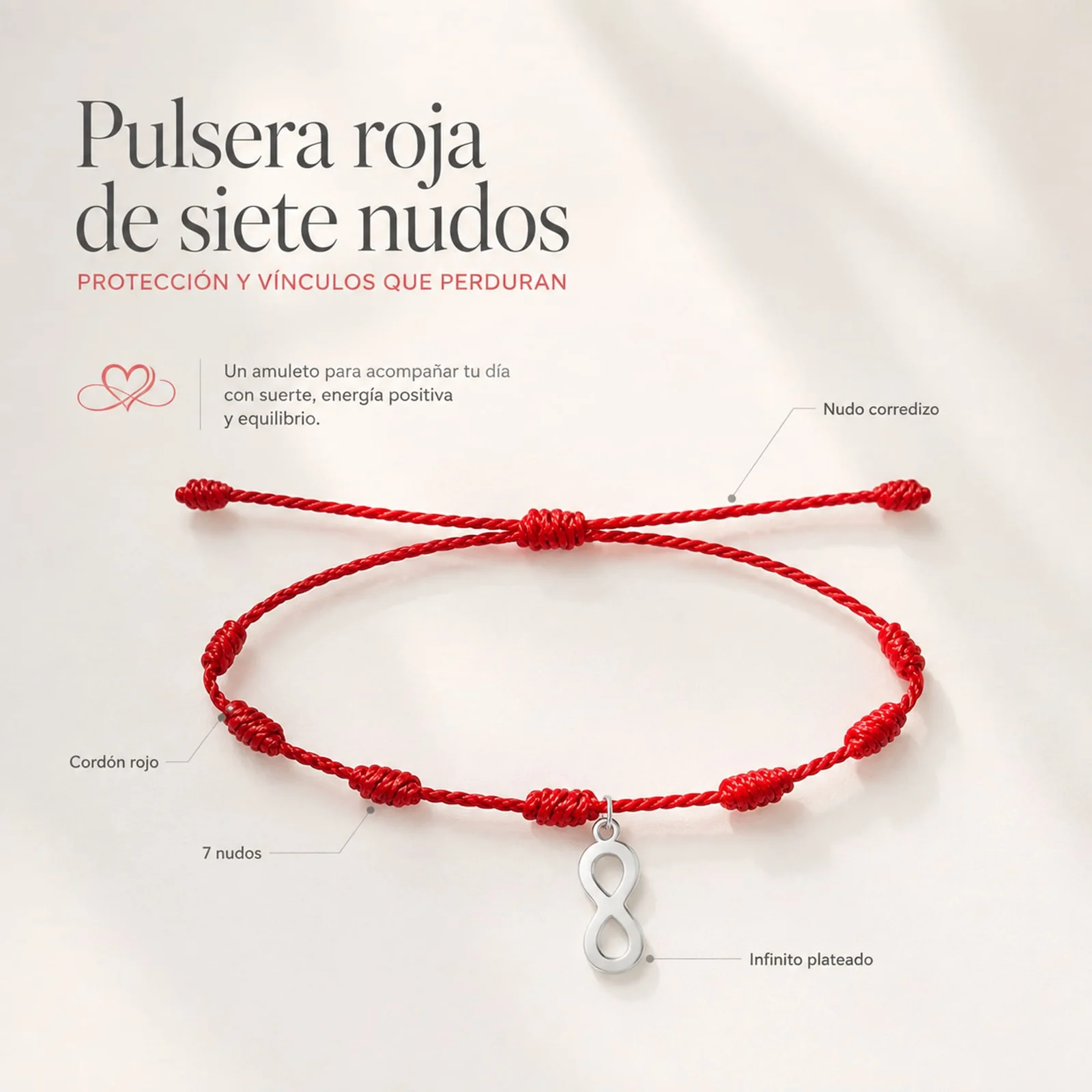 PULSERA 7 NUDOS CON SÍMBOLO INFINITO ACERO PLATEADO