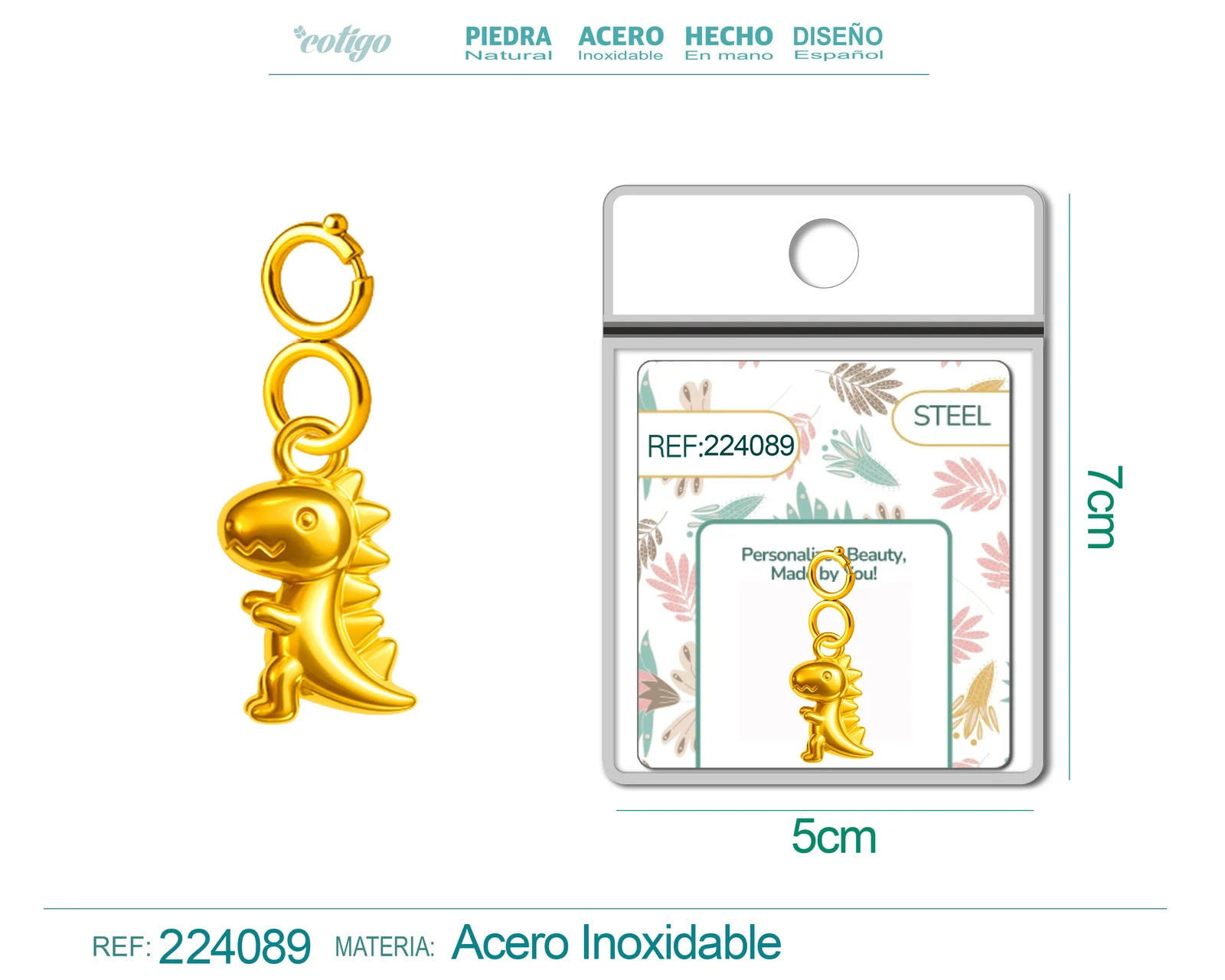 CHARM ACERO DORADO CHAPADO ORO 14 K-CON CIERRE