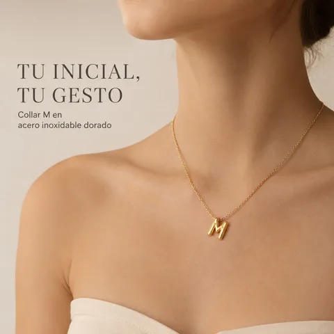 COLLAR INICIAL LETRA M ACERO CON SOBRE