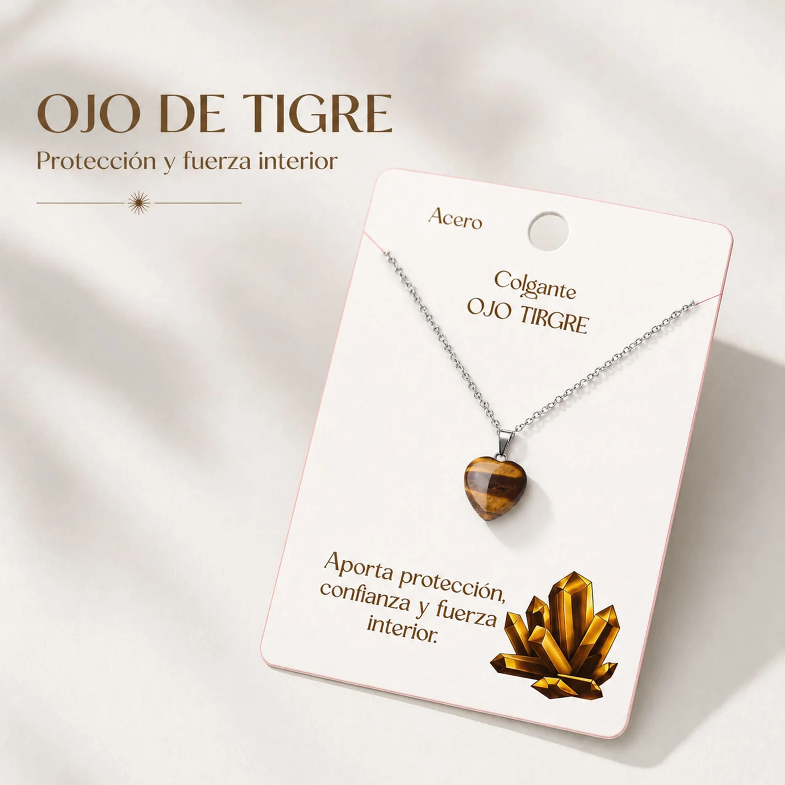 Colgante Piedra Ojo de Tigre con cadena Acero Inoxidable