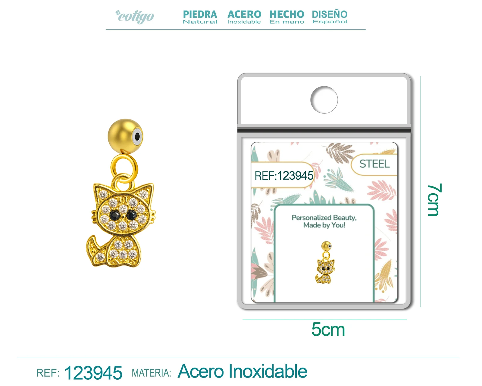 CHARM DE COBRE CHAPADO ORO 14K CON CIRCONITA-CON BOLA DE GOMA