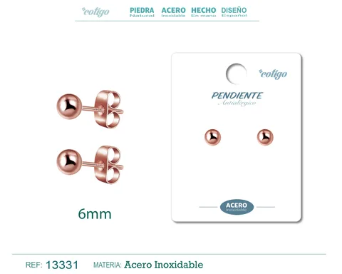 PENDIENTE BOLA 6MM ACERO ROSA