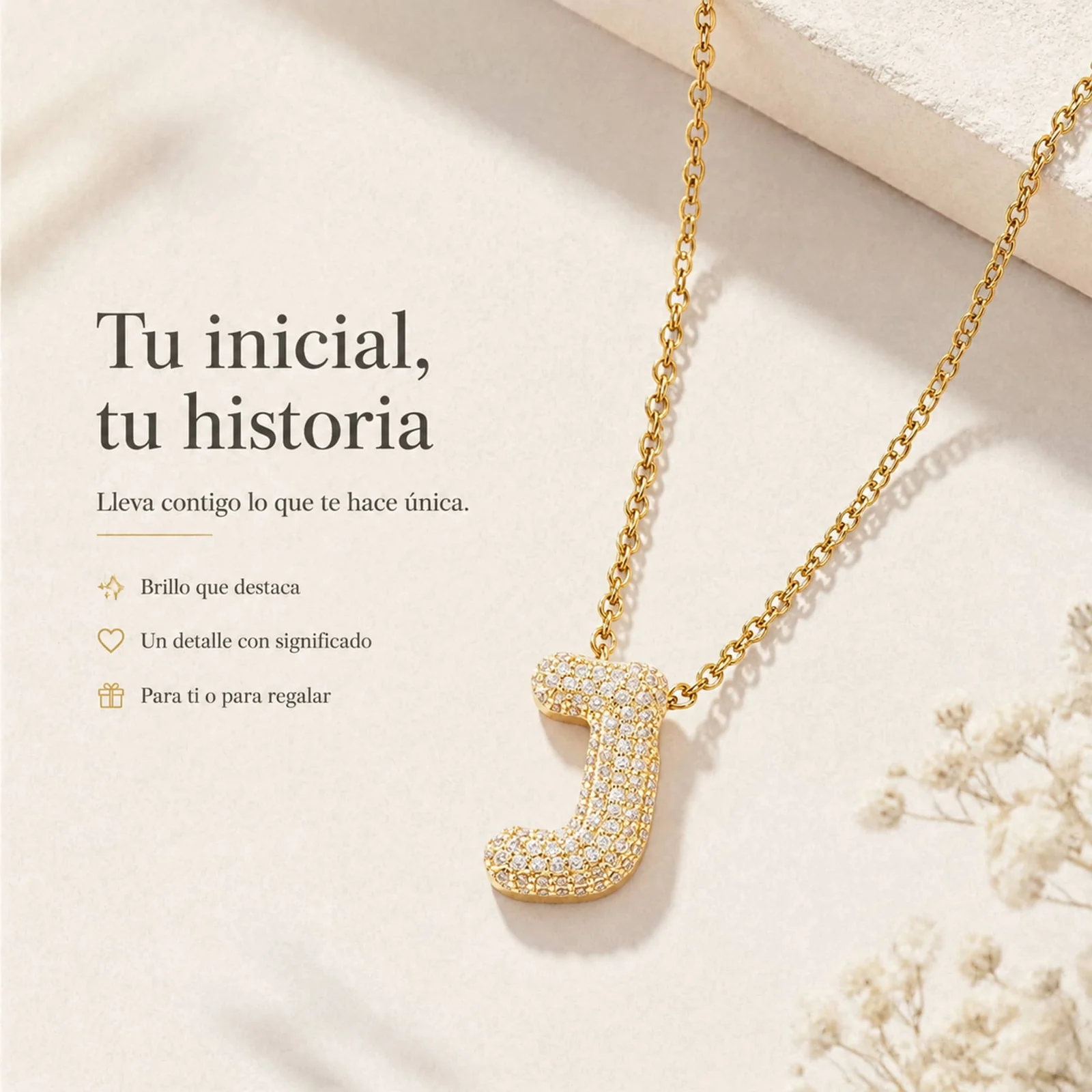 COLLAR LETRA J CON CIRCONITA  ACERO COLOR DORADO