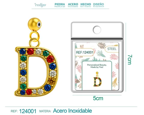 CHARM DE LETRA D ACERO COLOR DORADO CON CIRCONITA-CON BOLA DE GOMA