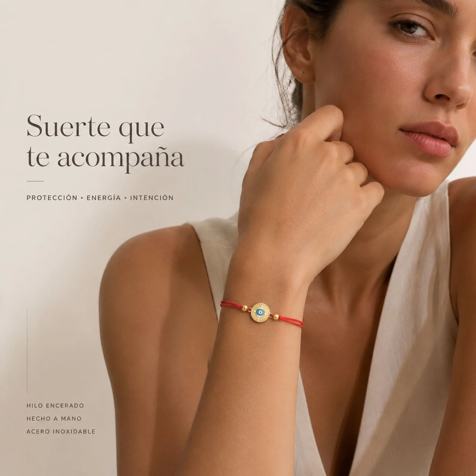 Pulsera Hilo encerado Rojo CON OJO TURCO Dorado