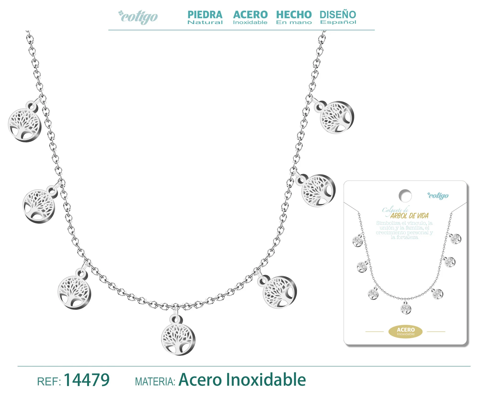 COLLAR CON 7 COLGANTE DE ARBOL DE VIDA COLOR PLATEADO
