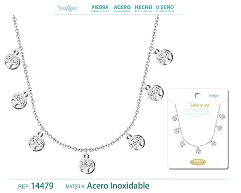 COLLAR CON 7 COLGANTE DE ARBOL DE VIDA COLOR PLATEADO