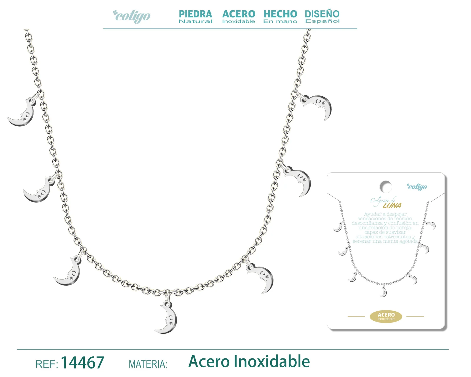 COLLAR CON 7 COLGANTE DE LUNA COLOR PLATEADO