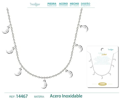 COLLAR CON 7 COLGANTE DE LUNA COLOR PLATEADO
