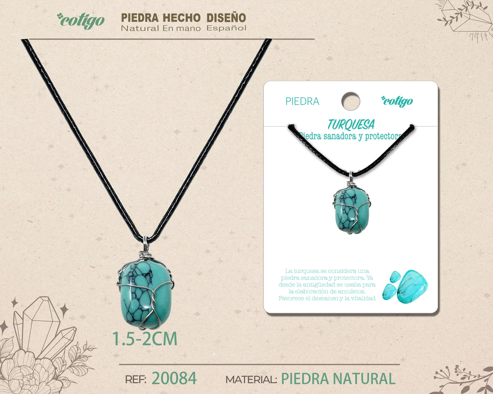 COLGANTE PIEDRA NATURAL- TURQUESA
